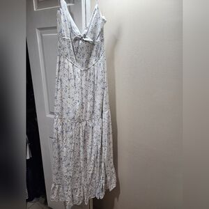 Floral White and Blue Maxi Dress